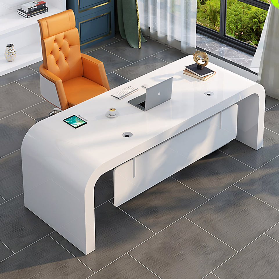 Luxury Office Boss White Lacquered Stylish Manager Desk LBZ-107