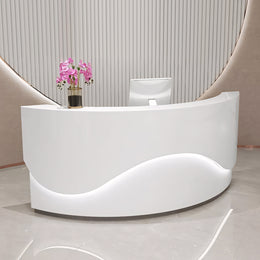 White Lacquered Arc-Shaped Reception Counter with LED Strip Made-to-Order (6-11 Weeks Delivery)