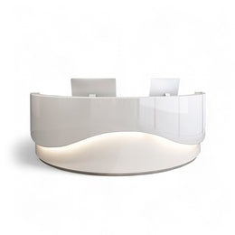 White Lacquered Arc-Shaped Reception Counter with LED Strip Made-to-Order (6-11 Weeks Delivery)