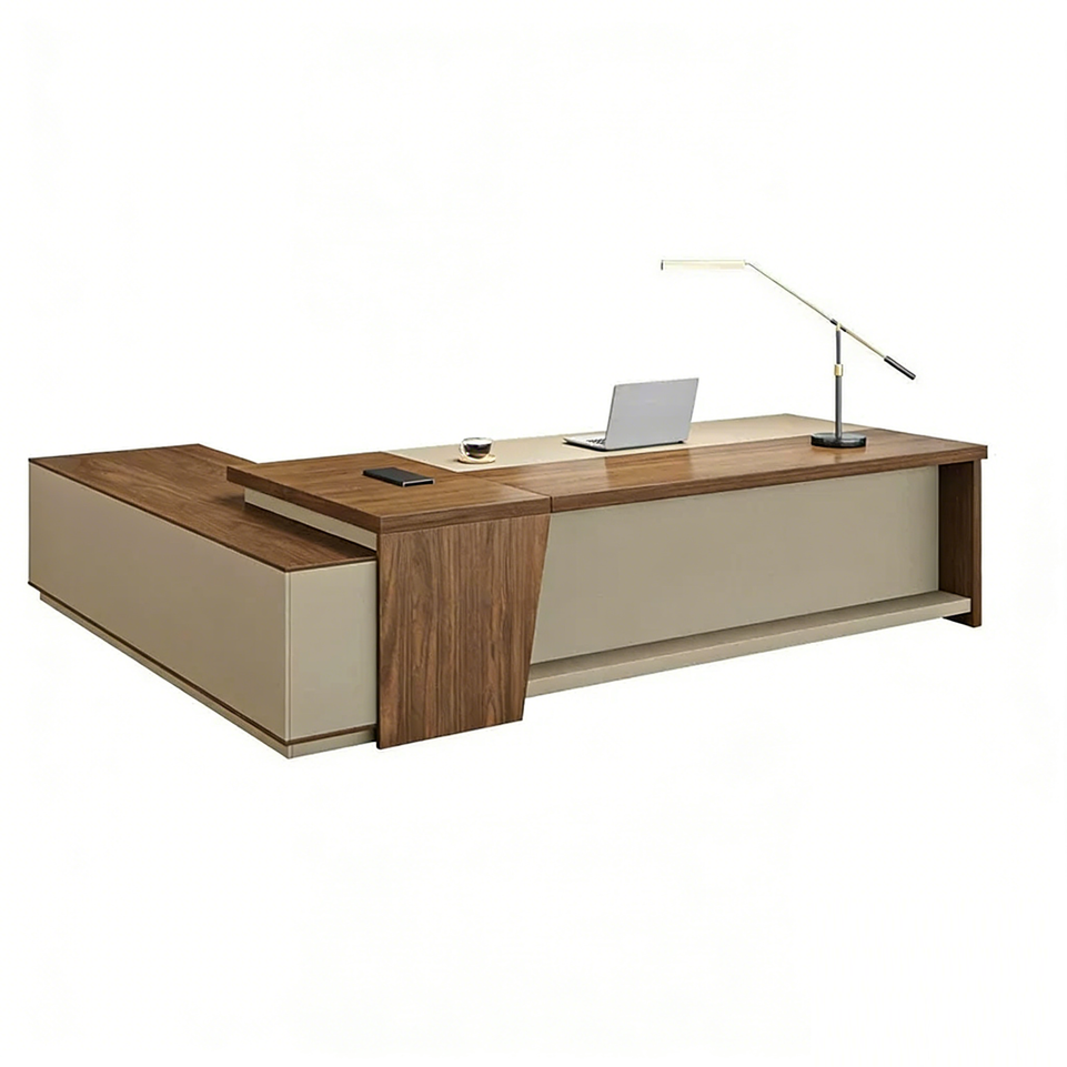 Elegant and Minimalist L-Shaped Executive Desk with Thick Desktop and Spacious Side Cabinet LBZ-2142