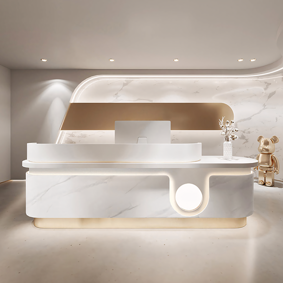 Fully Assembled Light Luxury Marble Stores Salon Reception Desk JDT-1015