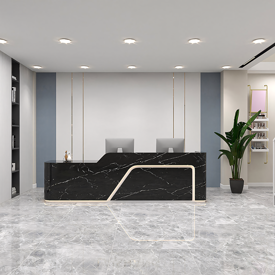 Lacquered Reception Desk with LED Strip and Wide Desktop Made-to-Order (6-11 Weeks Delivery)