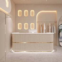 Curved Fully Assembled Reception Desk with LED Lights for Clothing Commercial Made-to-Order (6-11 Weeks Delivery)