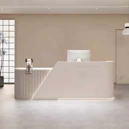 Arc L-Shaped Reception Desk with Baked Paint and LED Strip Made-to-Order (6-11 Weeks Delivery)