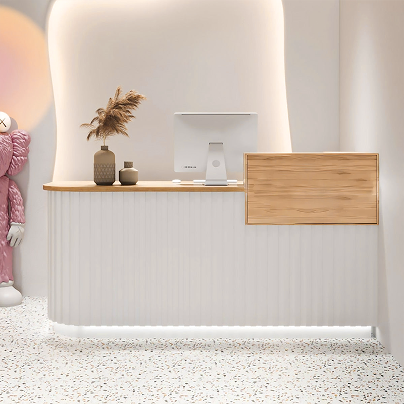 White minimalist, ergonomic counter height for front-of-house staff — ergonomic cashier counter Australia