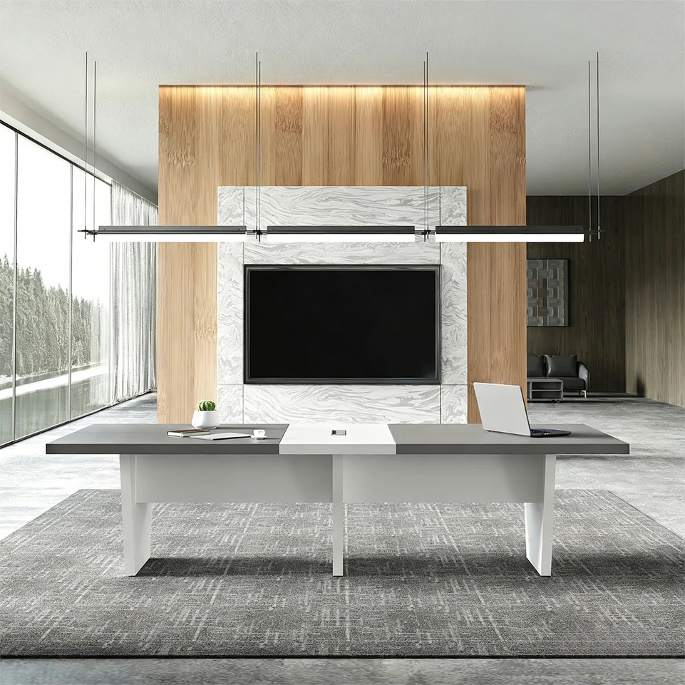 Modern Two-Tone Rectangular Conference Table with Architectural Legs MBS-HYZ-3002