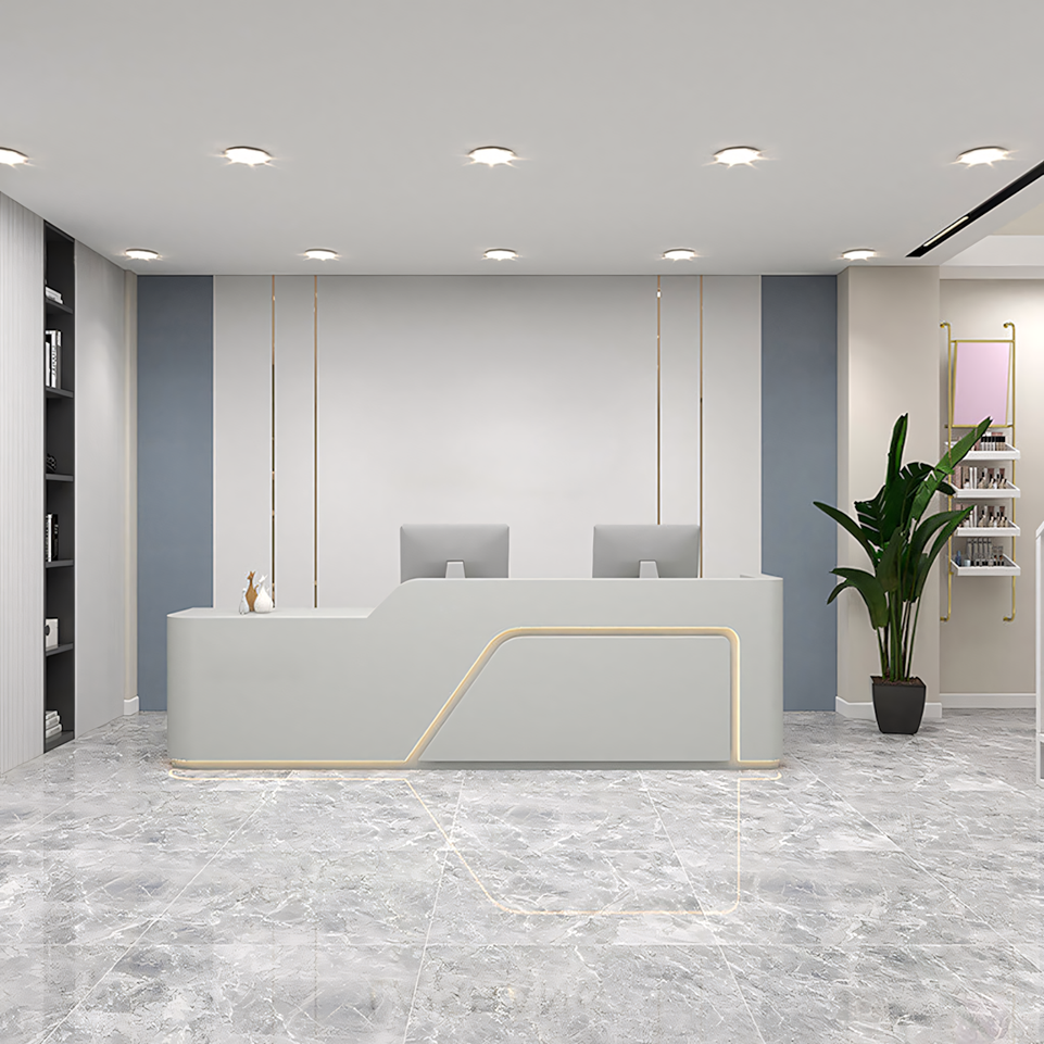 Lacquered Reception Desk with LED Strip and Wide Desktop Made-to-Order (6-11 Weeks Delivery)