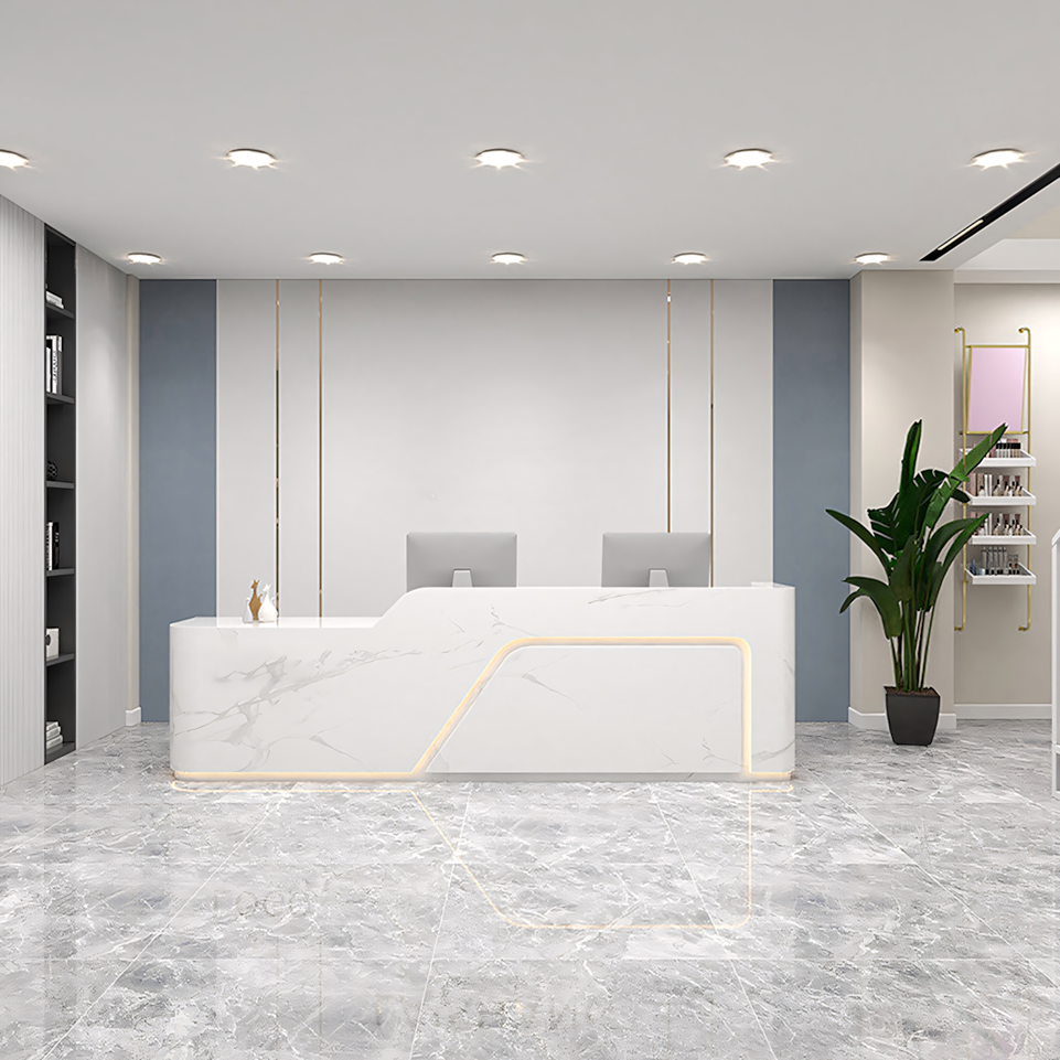 Lacquered Reception Desk with LED Strip and Wide Desktop Made-to-Order (6-11 Weeks Delivery)