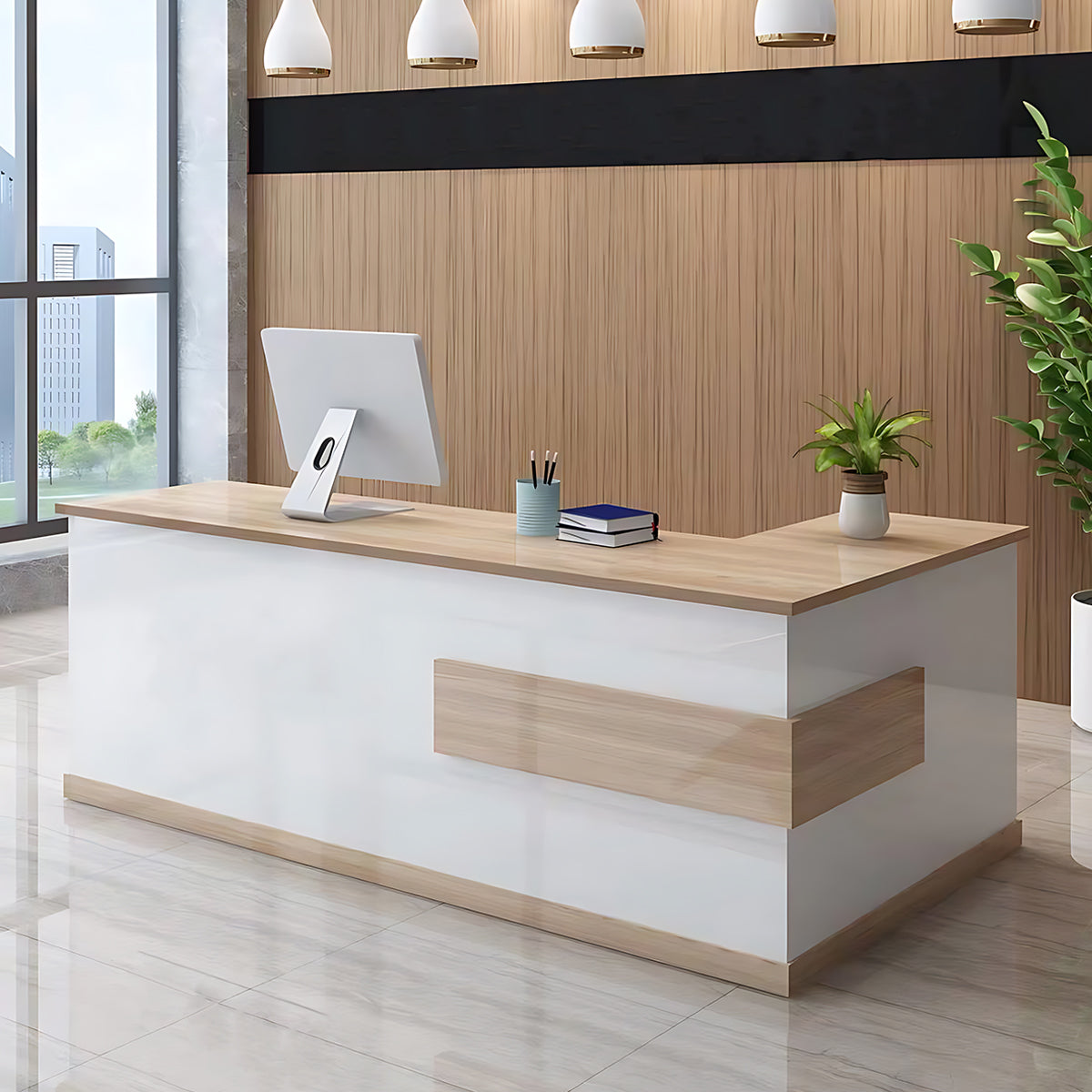 L-shaped Modern Reception Desk with a Drawer and a Keyboard Tray JDT-069